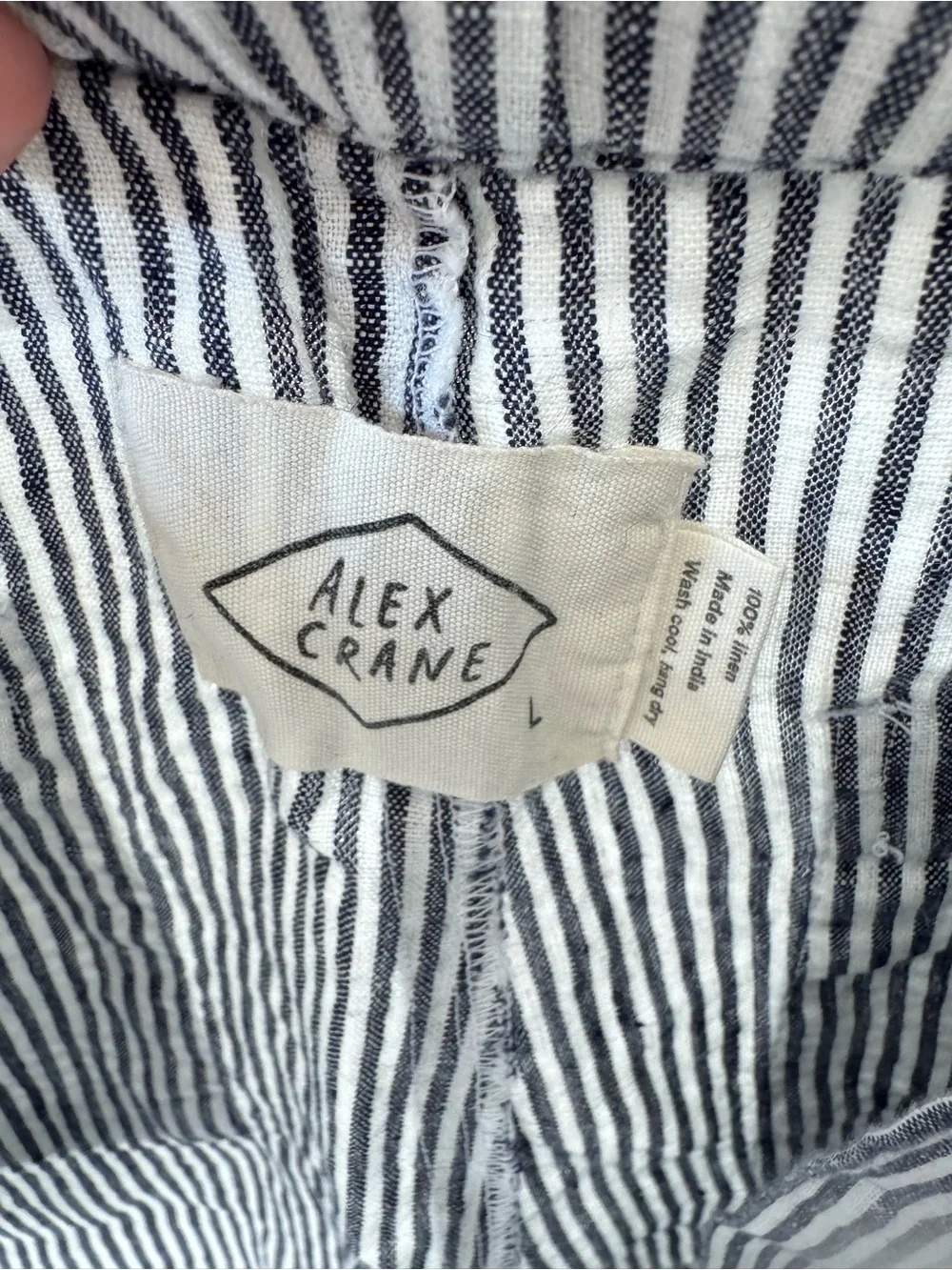 Alex Crane Bo Linen Pull On Drawstring Trouser Size L Blue Stripe Coastal New